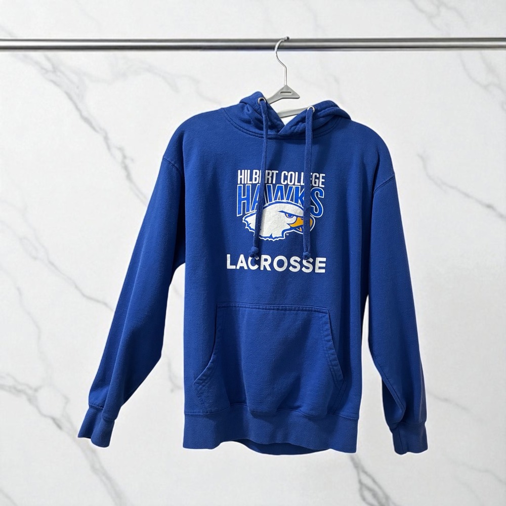 Hilbert College Hawks Lacrosse Hoodie Sweatshirt Blue Medium M‎